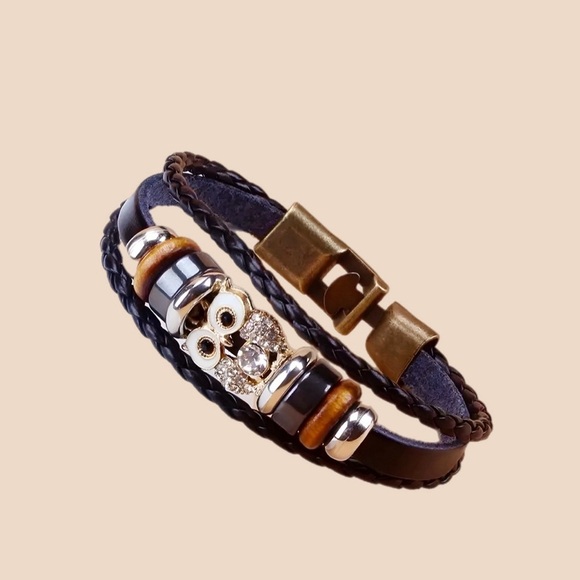 Tribal Owl PU Leather Bracelet - Picture 2 of 2